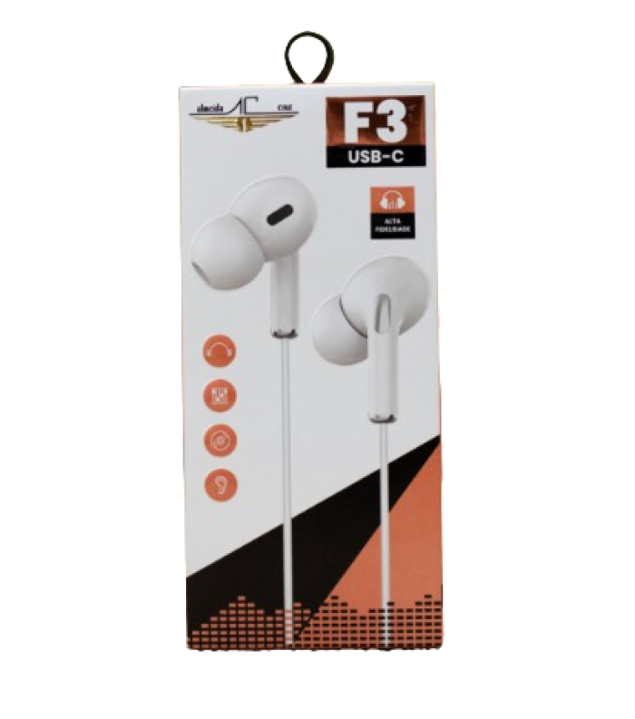 Fone de Ouvido Com Ponta de Silicone USB-C 1,2 Metros Almeida Cruz - Modelo F3